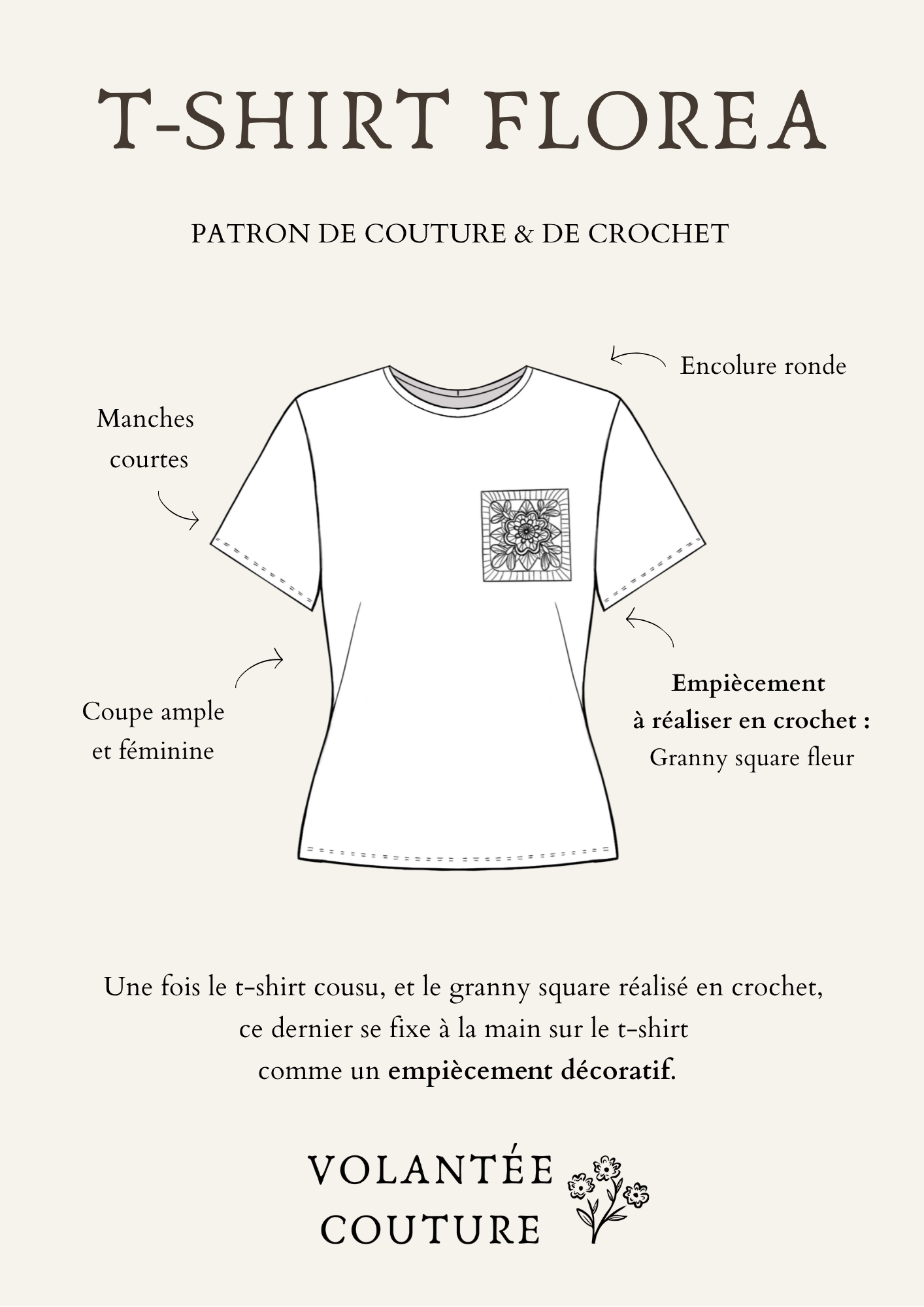 Présentation du patron de couture et crochet t-shirt femme Florea - Volantée Couture
