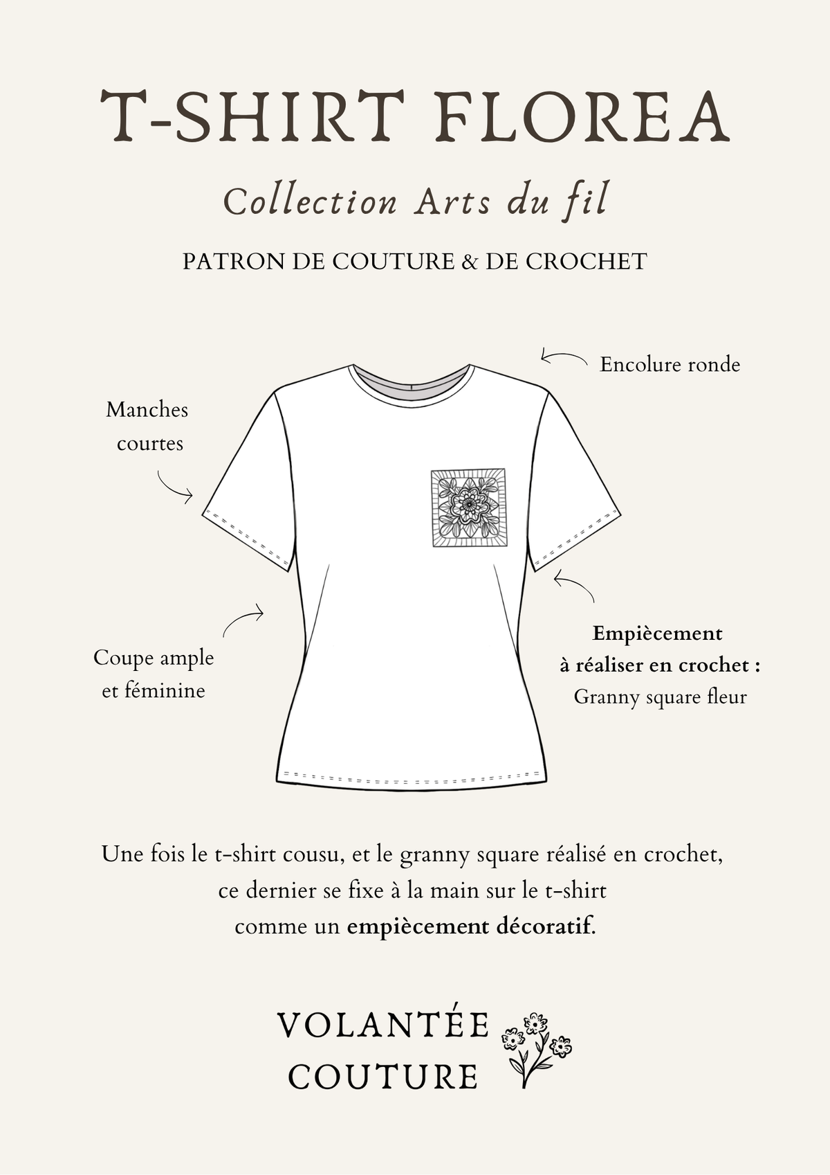 Présentation du patron de couture et crochet t-shirt femme Florea - Volantée Couture
