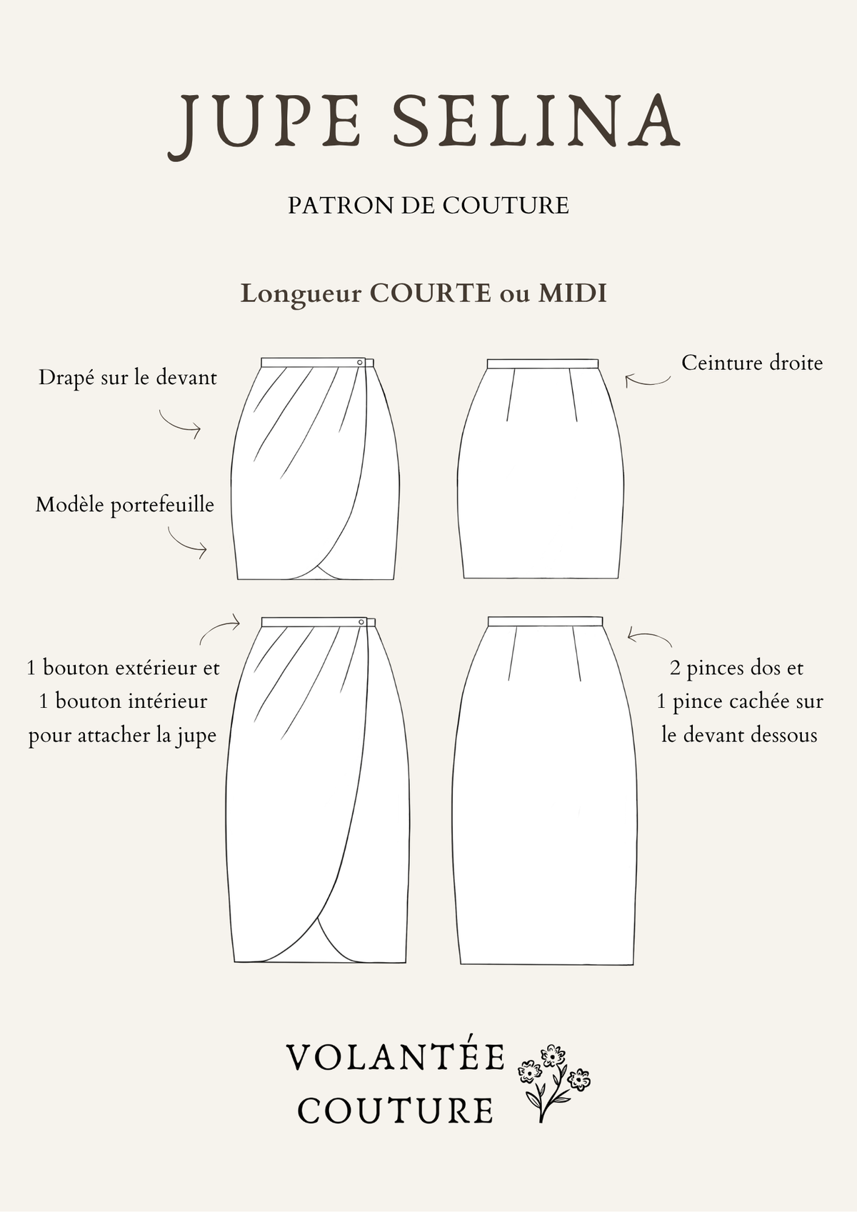 Présentation du patron de couture jupe femme Selina - Volantée Couture